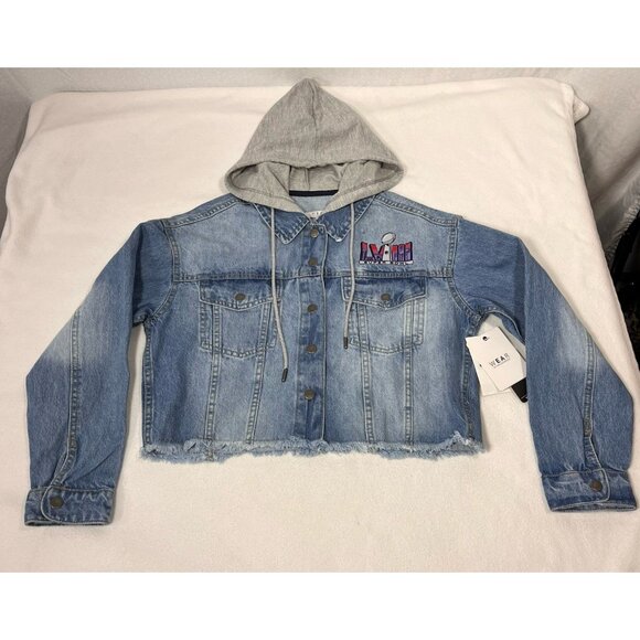 Wear By Erin Andrews Jackets & Blazers - Erin Andrews Super Bowl LVIII Womens Denim Jacket Hoodie Cropped XL NWT